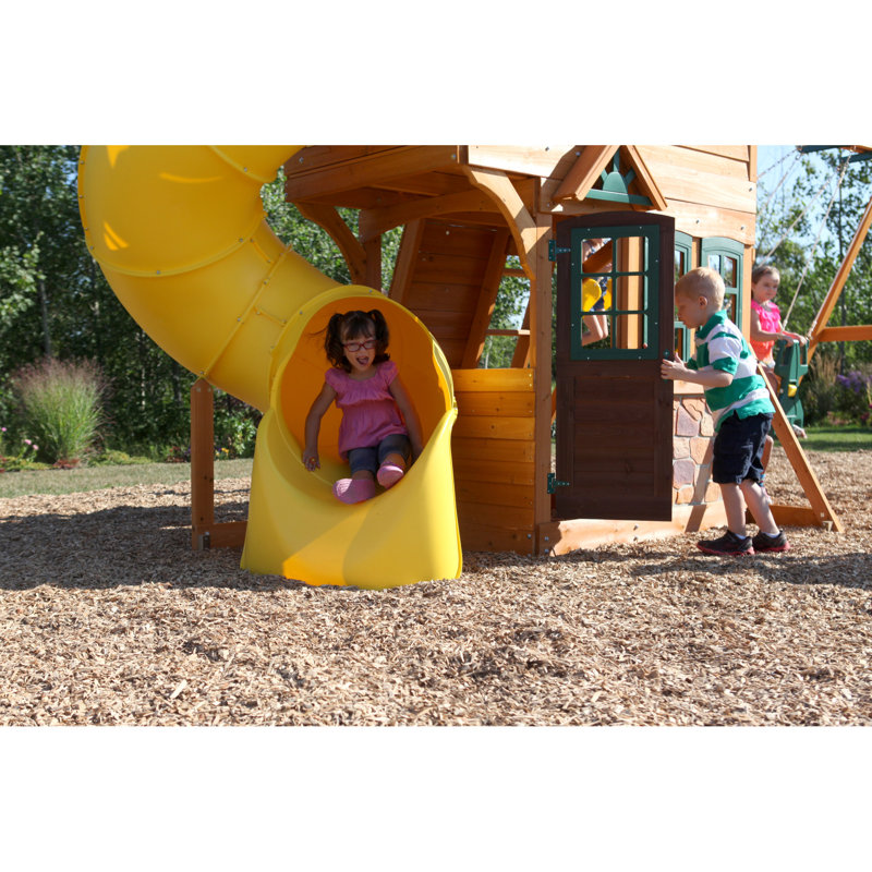KidKraft Boulder Station Wooden Swing Set / Playset with Tube Slide